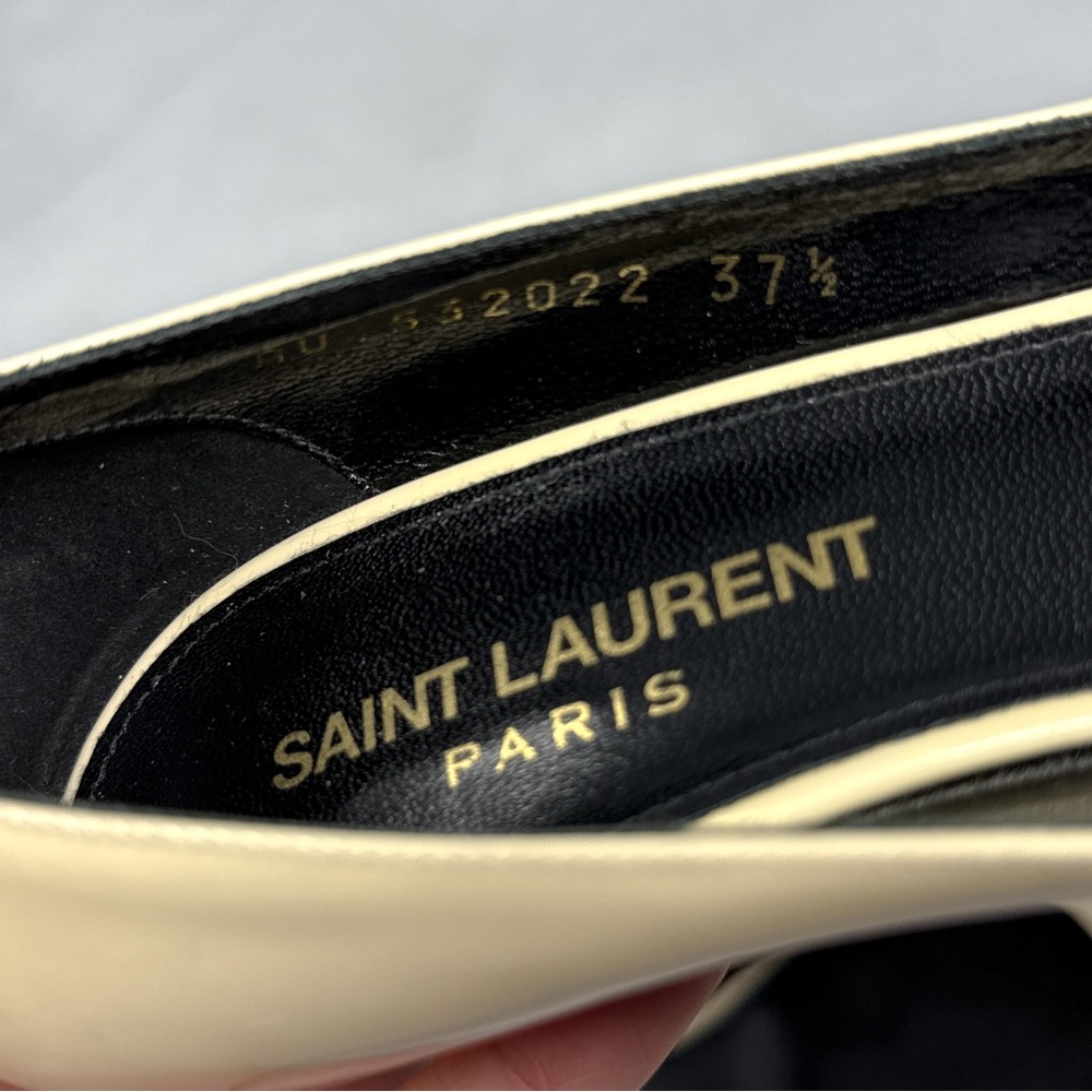 Saint Laurent Charlotte 55 Patent Leather Pointed Toe Kitten Heel Pumps Ivory - Picture 10 of 15